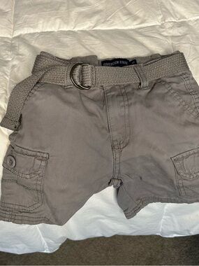 Children's Gray Cargo Shorts with Woven Belt